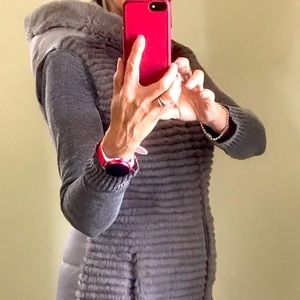 Holt Renfrew vest with rabbit fur and hood.